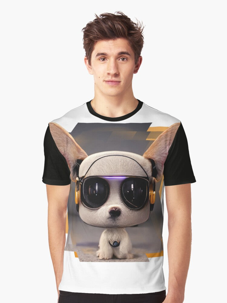 3D Urban Street Puppy Dog (Sunglasses & Headphones) Graphic T-Shirt