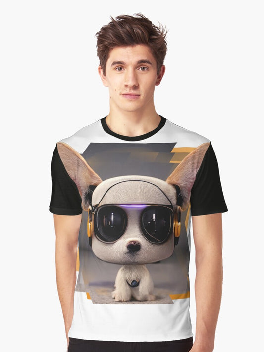 3D Urban Street Puppy Dog (Sunglasses & Headphones) Graphic T-Shirt