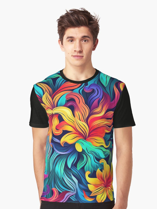 Abstract Autumn Flowers Pattern Graphic T-Shirt Style001