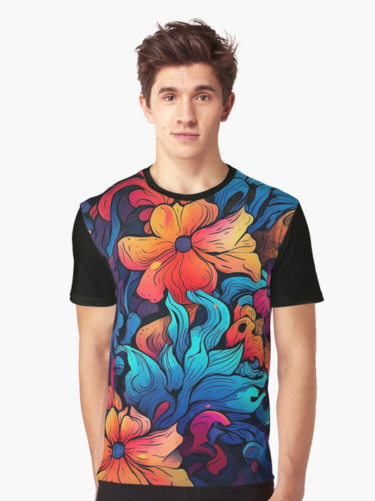Abstract Autumn Flowers Pattern Graphic T-Shirt Style002