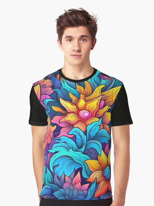 Abstract Autumn Flowers Pattern Graphic T-Shirt Style004