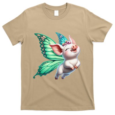 Happy Flying Pig With Butterfly Wings Fly Pig Lovers T-Shirt
