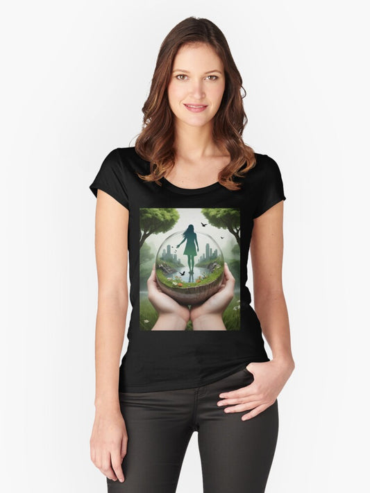 "Sanctuary in Nature - Protect Our Planet Design" Fitted Scoop T-Shirt