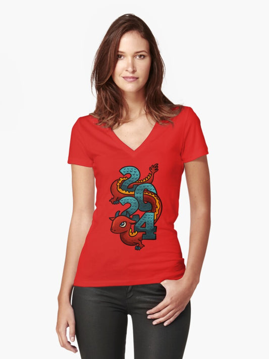 2024 Year of the Dragon Fitted V-Neck T-Shirt