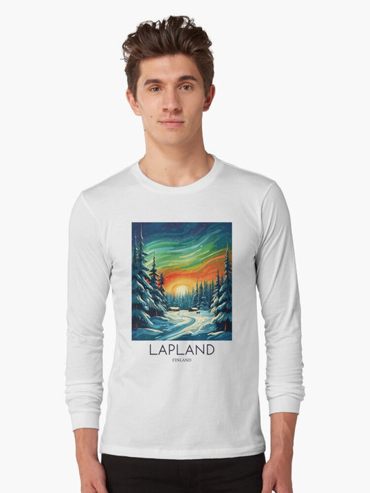 A Pop Art Travel Print of Lapland - Finland Long Sleeve T-Shirt