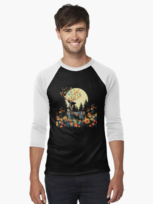 A colorful floral deer, a beautiful gift for nature lovers Baseball ¾ Sleeve T-Shirt