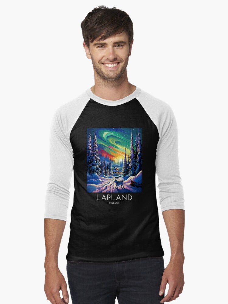 A Pop Art Travel Print of Lapland - Finland Baseball ¾ Sleeve T-Shirt