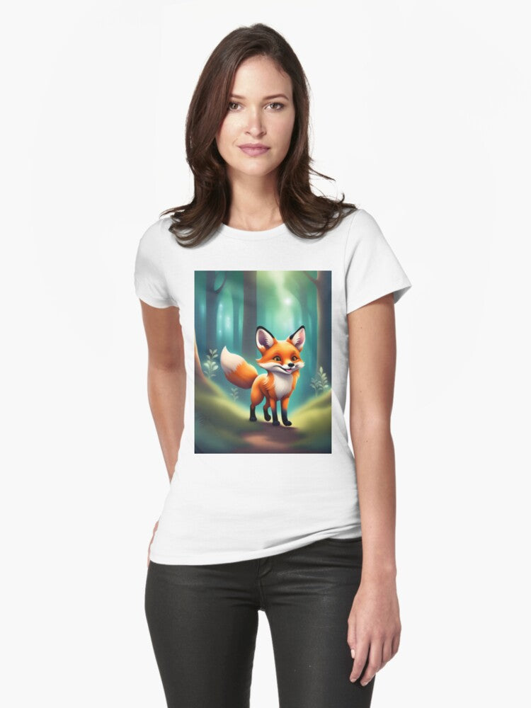 A Cute Fox Exploring the Forest Fitted T-Shirt