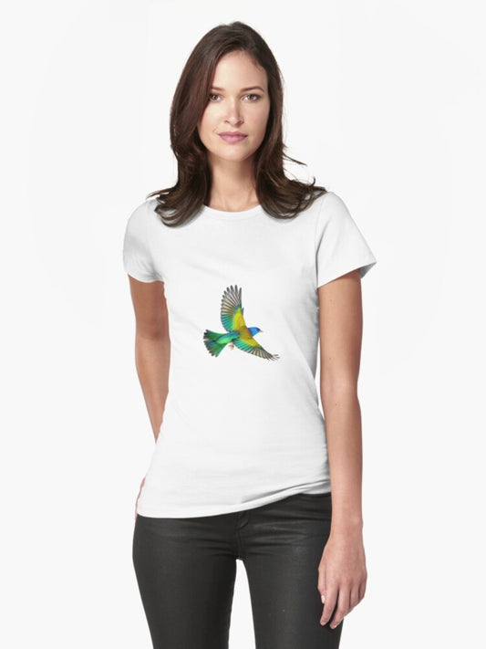 A colorful bird on a branch Fitted T-Shirt