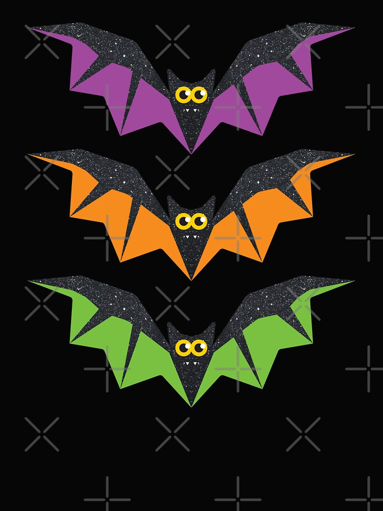 3 Funny Halloween Bats on Black Boxy T-Shirt