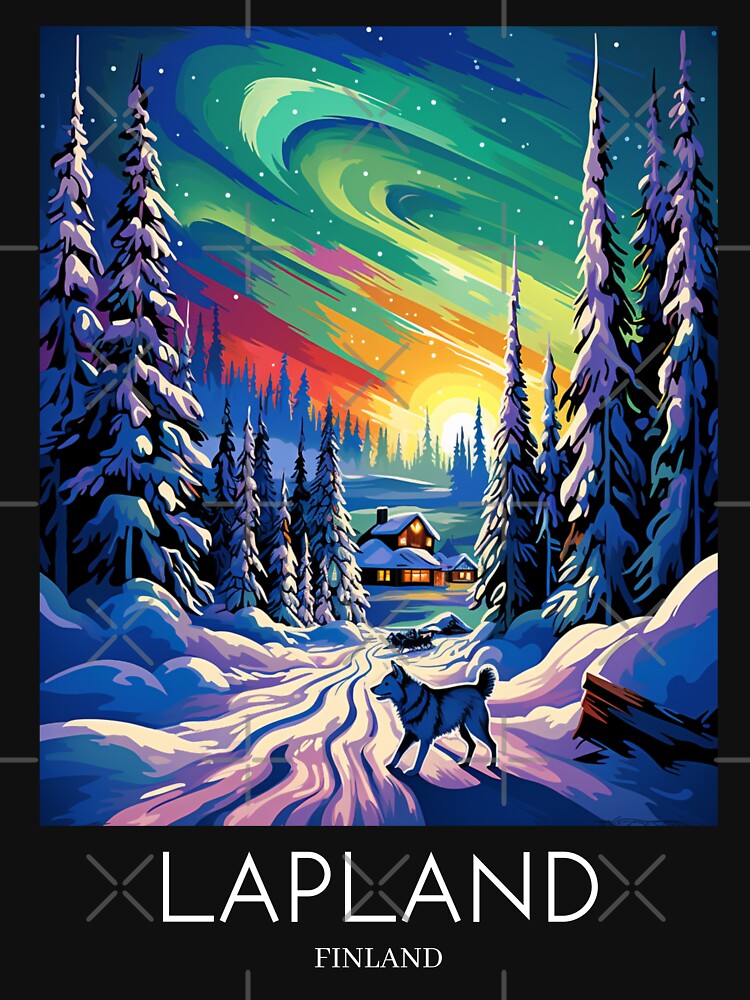 A Pop Art Travel Print of Lapland - Finland Baseball ¾ Sleeve T-Shirt