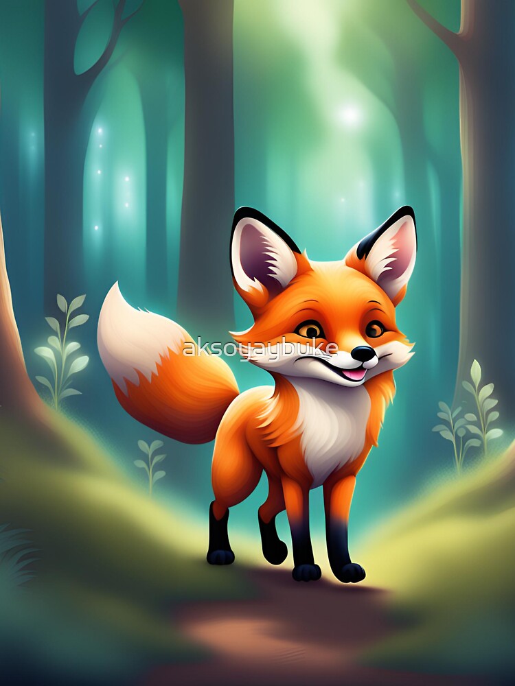 A Cute Fox Exploring the Forest Fitted T-Shirt