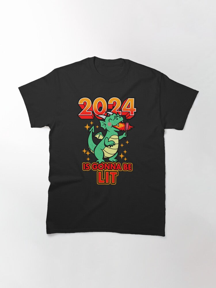 2024 Is Gonna Be Lit Cute Funny New Year Of The Dragon Cartoon Meme Classic T-Shirt