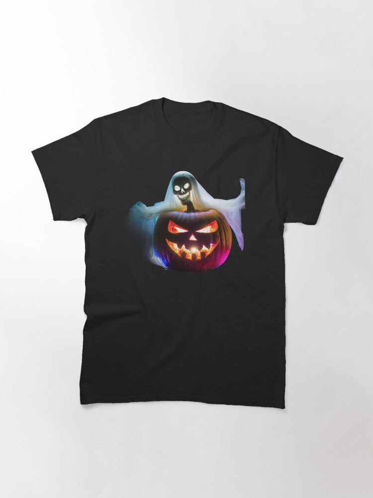 A scary ghost and the Halloween pumpkin are spooking together Classic T-Shirt