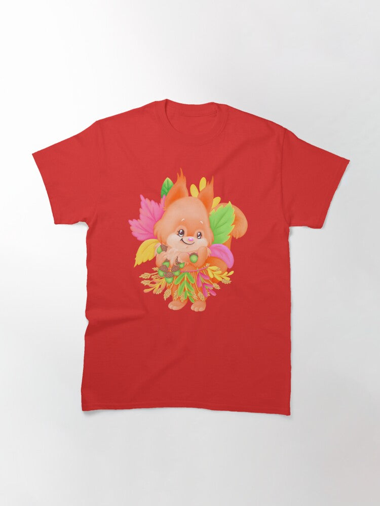 A cute little squirrel with colorful leaves and acorn bead. Classic T-Shirt
