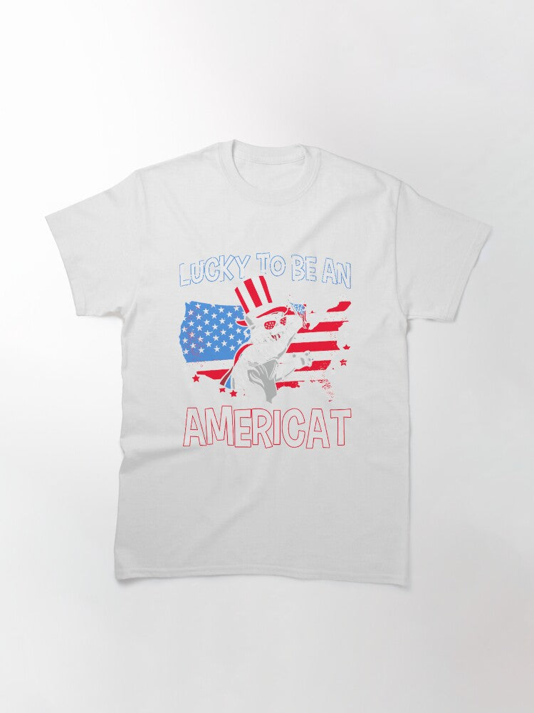 4th Of July Lucky To Be An Americat American Cat Classic T-Shirt