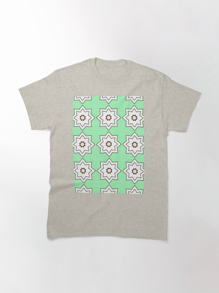 1970's Star Flowers With Lime - Abstract Geometric Seamless Pattern Classic T-Shirt