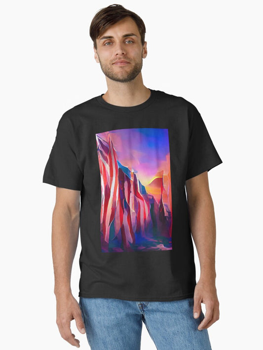Abstract American Landscape 02 Patriotic US Flag Colors Red Blue White Classic T-Shirt