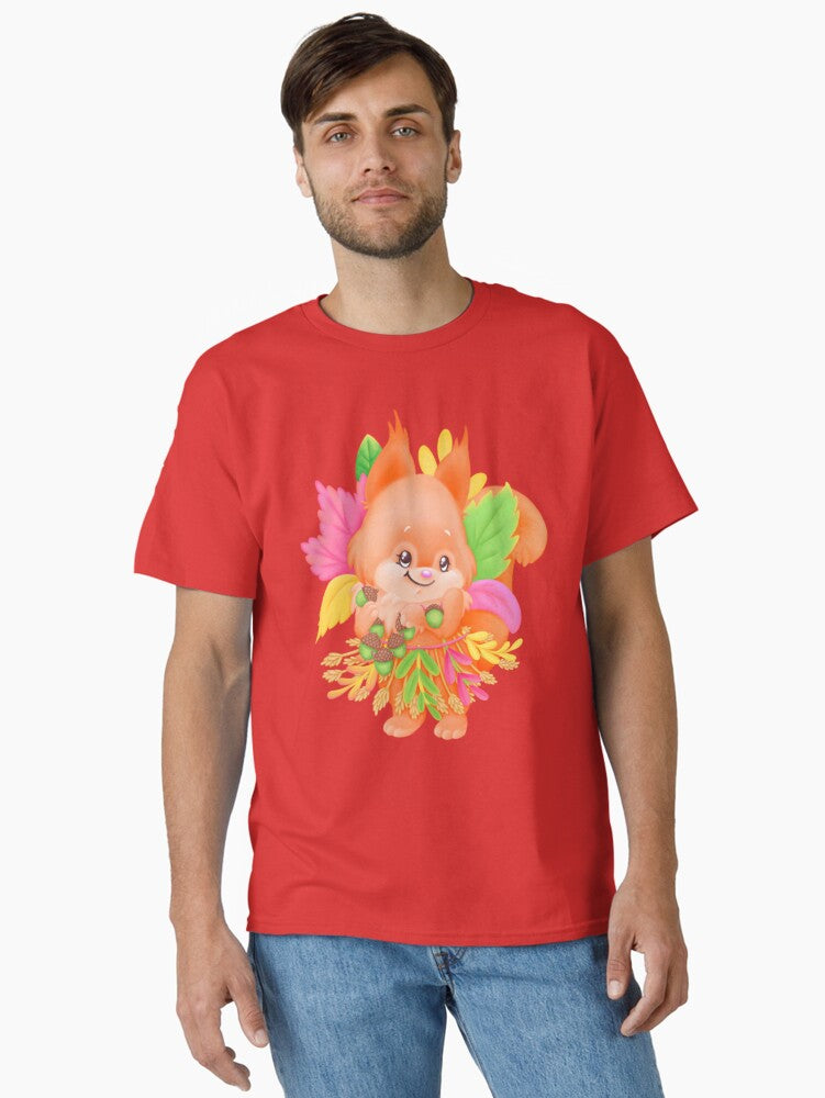 A cute little squirrel with colorful leaves and acorn bead. Classic T-Shirt