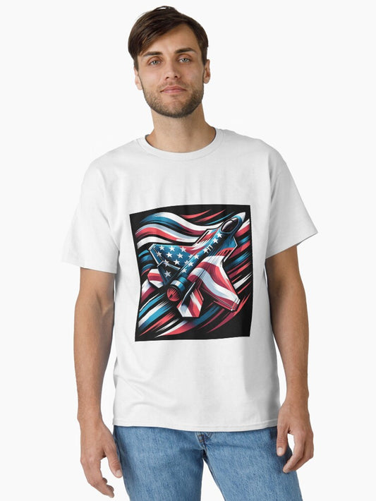 A large, abstract design blending the US flag with an F35 fighter jet Classic T-Shirt