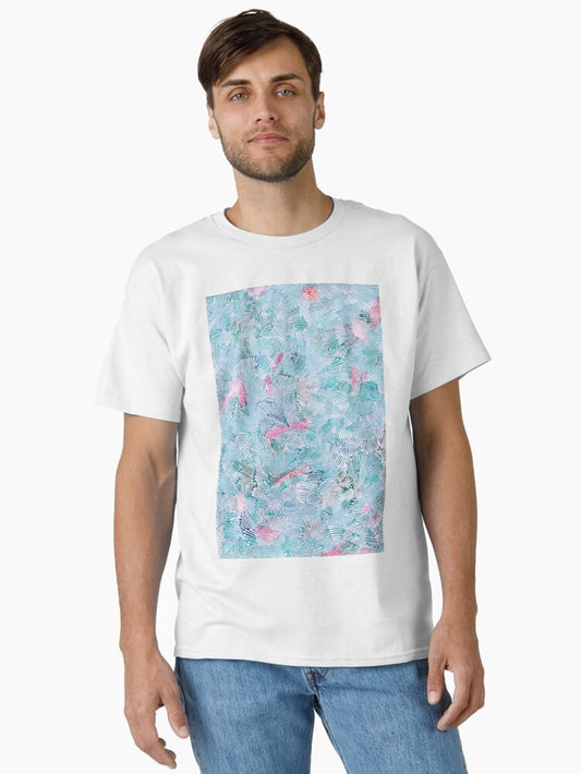 Abstract 2, light blue with pink watercolor pattern Classic T-Shirt