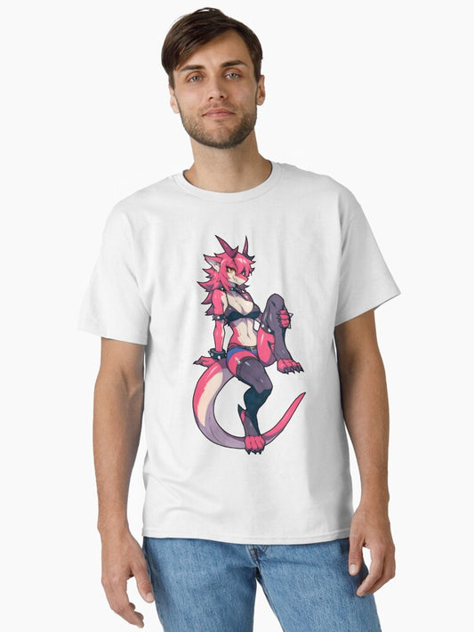 Seductive Pink Dragon Girl with Horns and Claws Anime Art Classic T-Shirt