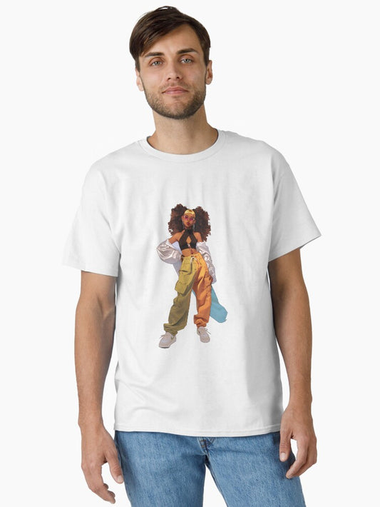 90s Urban Black Woman Vintage Aesthetic | Retro Streetwear Art | Black Girl Magic | Hip Hop Culture Illustration Classic T-Shirt Style001