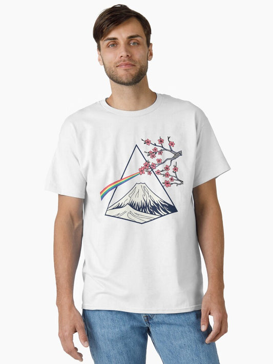"Pink Floyd Mt Fuji T-Shirt: Dark Side of the Moon Prism Meets Sacred Mountain (Japanese Psychedelic Art)" Classic T-Shirt