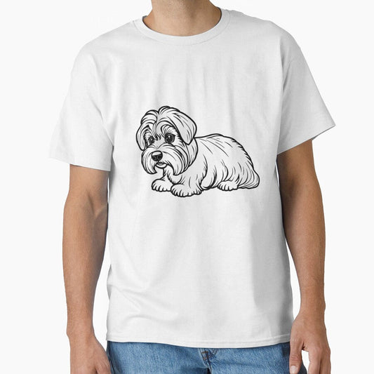 A cute Maltese puppy with a fluffy coat playing with a colorful ball. Classic T-Shirt