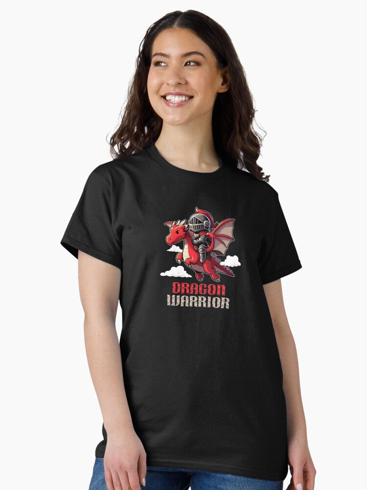 A Fantasy Dragon Warrior Riding A Red Dragon Classic T-Shirt