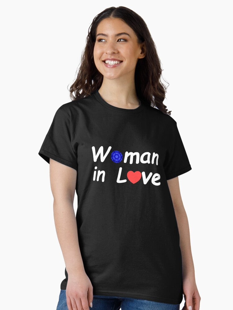 "Woman in Love" with blue abstract flower Classic T-Shirt