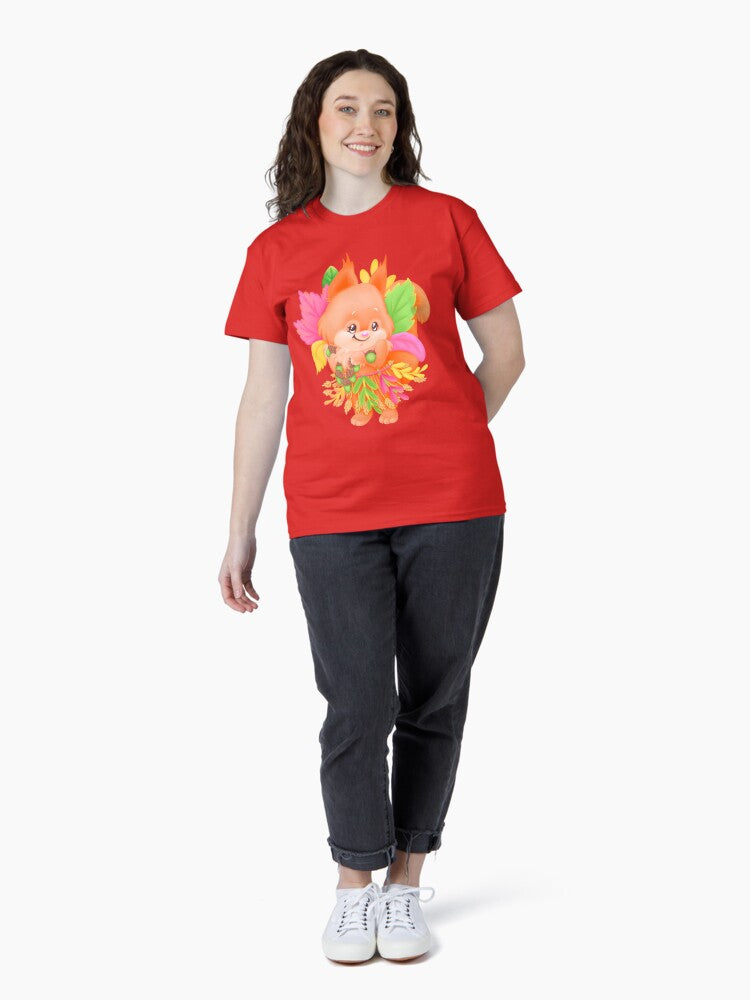 A cute little squirrel with colorful leaves and acorn bead. Classic T-Shirt