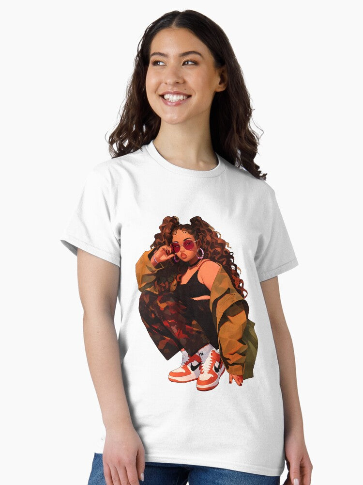 90s Urban Black Woman Vintage Aesthetic | Retro Streetwear Art | Black Girl Magic | Hip Hop Culture Illustration Classic T-Shirt