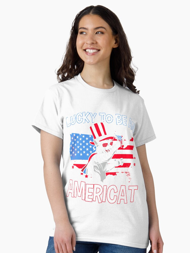4th Of July Lucky To Be An Americat American Cat Classic T-Shirt
