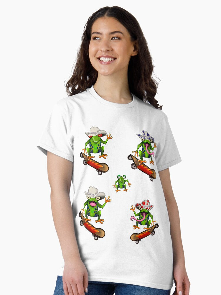 5 pack Kawaii Froggy Skateboarding Cute Frog in Red cow print cowboy hat Funny toad toads amphibian tadpole Green Red eyed tree frogs rain forest science fiction gift Lizard dragon zoology frog Classic T-Shirt