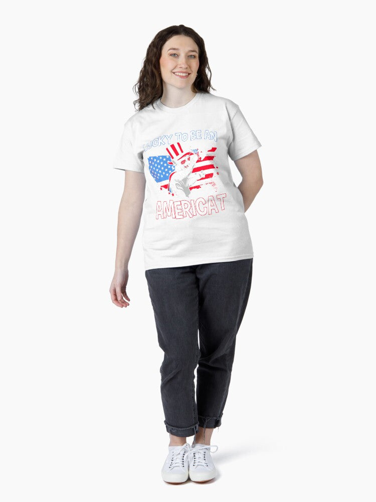 4th Of July Lucky To Be An Americat American Cat Classic T-Shirt