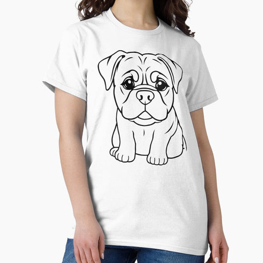 A cute Rottweiler puppy with big paws sitting in a field of daisies. Classic T-Shirt