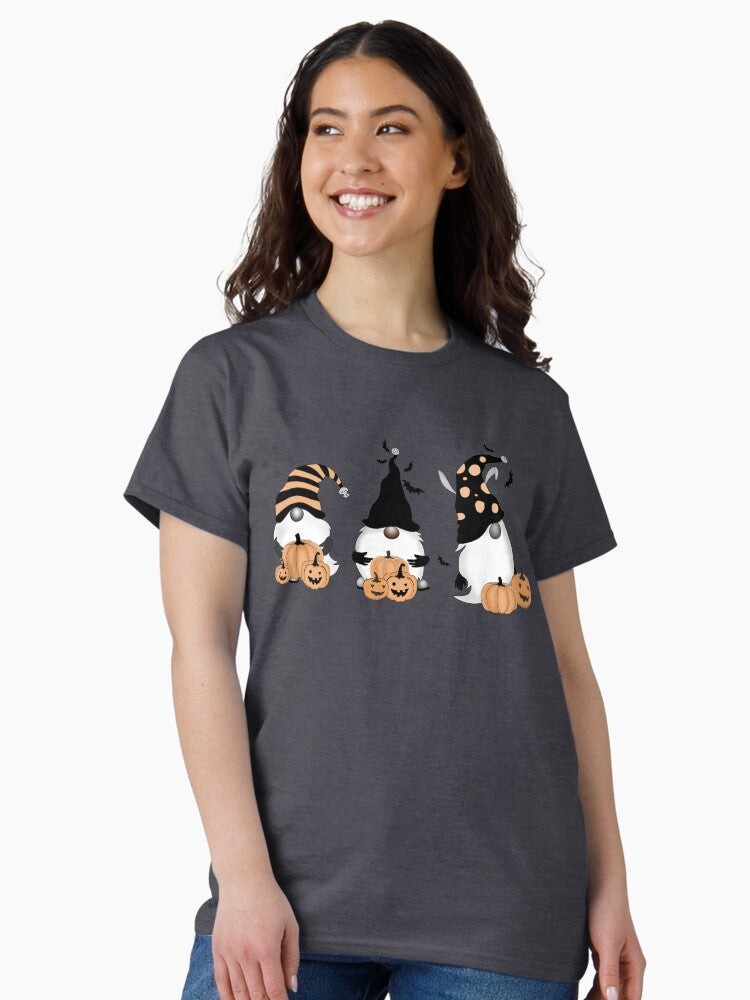 3 Cute Halloween Gnomes with Jack O Lanterns Classic T-Shirt
