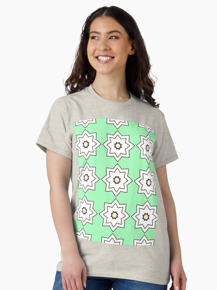 1970's Star Flowers With Lime - Abstract Geometric Seamless Pattern Classic T-Shirt
