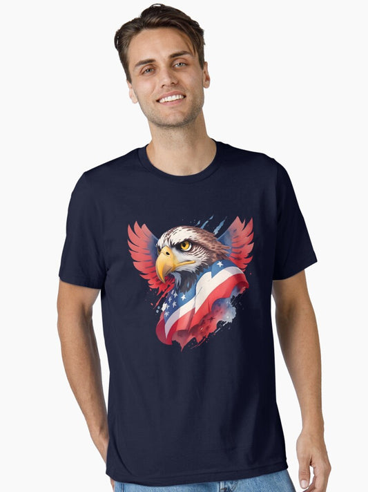 A hawk with the hand drawn american flag Essential T-Shirt