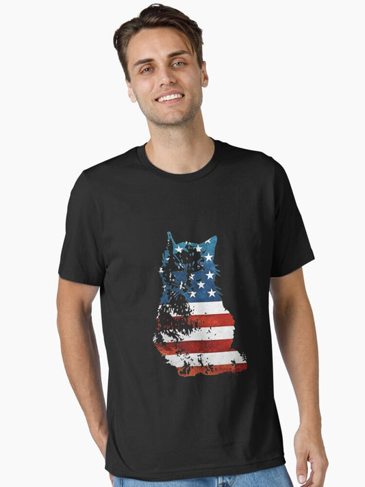 4th of july cat american flag usa Essential T-Shirt