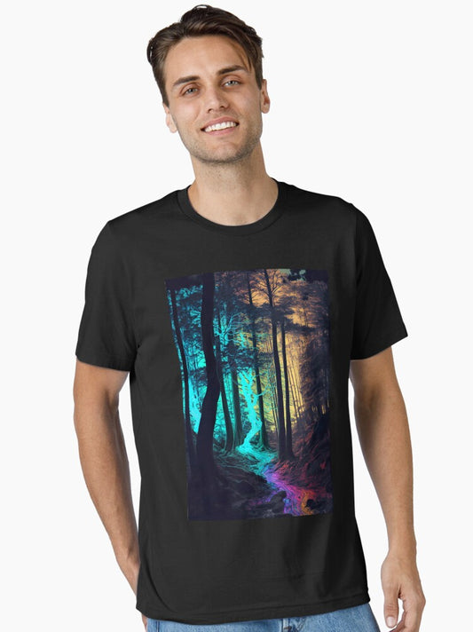 Abstract art of colorful psychedelic forest with vibrant fluorescent colors Essential T-Shirt