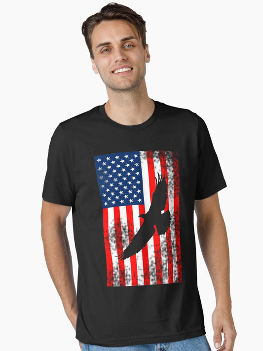 4th July With American Flag And Flying Eagle Essential T-Shirt