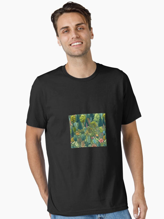 a colorful forest with flowers and ferns Essential T-Shirt