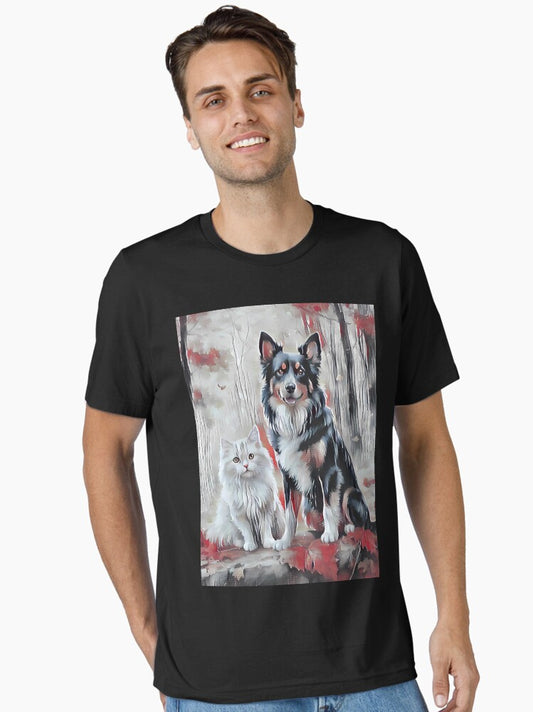 2 Forest Friends in Bloom Dog and Cat Nature Art Essential T-Shirt