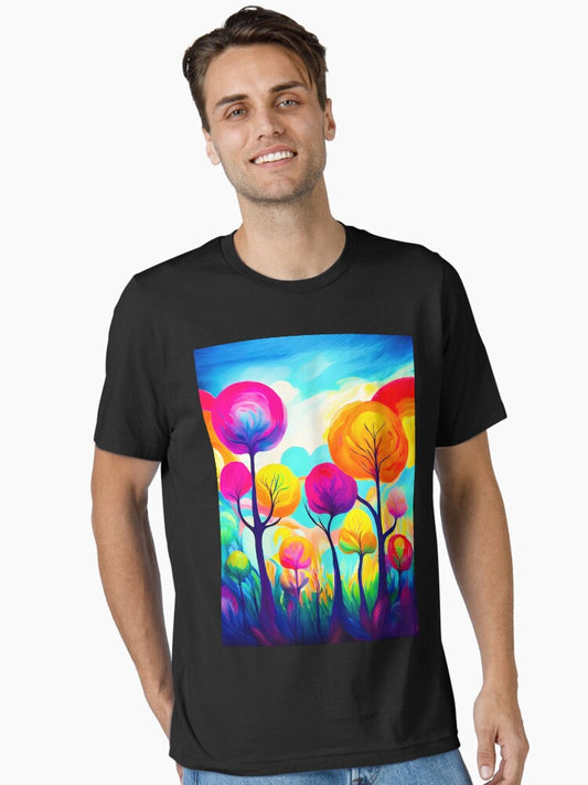 A vibrant, abstract forest scene Design. Essential T-Shirt