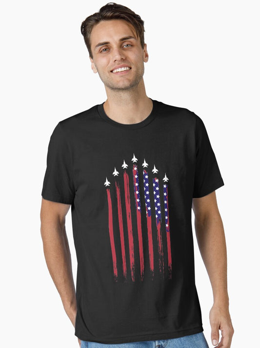 4th of July American Flag USA Airplane Jet Fighter Essential T-Shirt