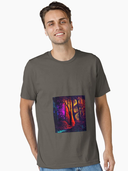 Abstract art of forest lit with psychedelic vibrant colors Essential T-Shirt