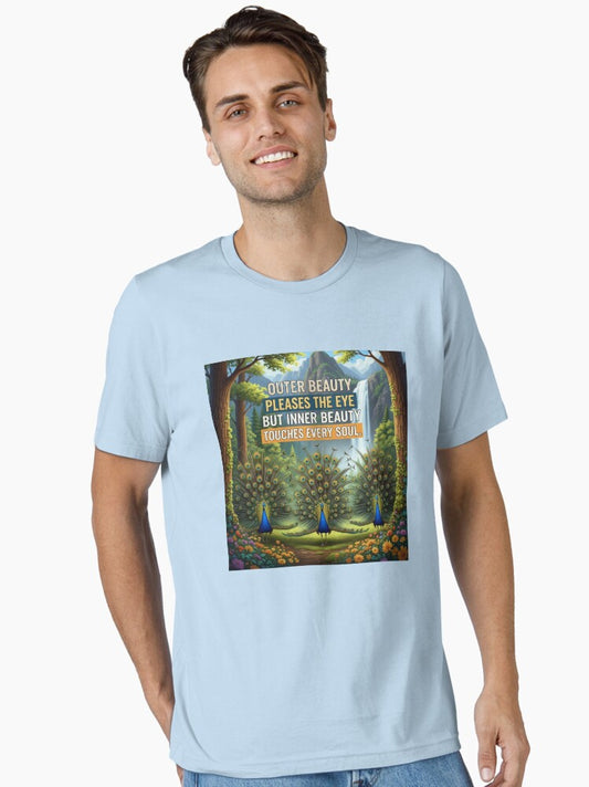 "Inner Beauty Inspires – Elegant Peacocks in a Magical Forest" Essential T-Shirt
