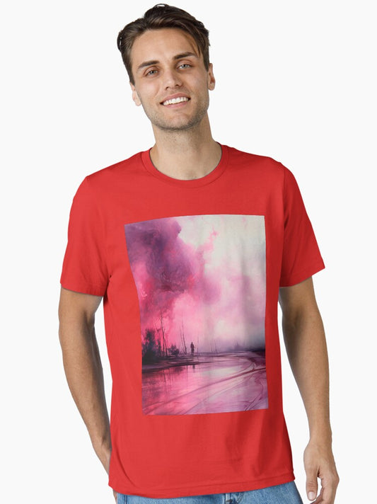 Abstract Art: Beautiful Sunset Lanscape with Lonely Figure Essential T-Shirt